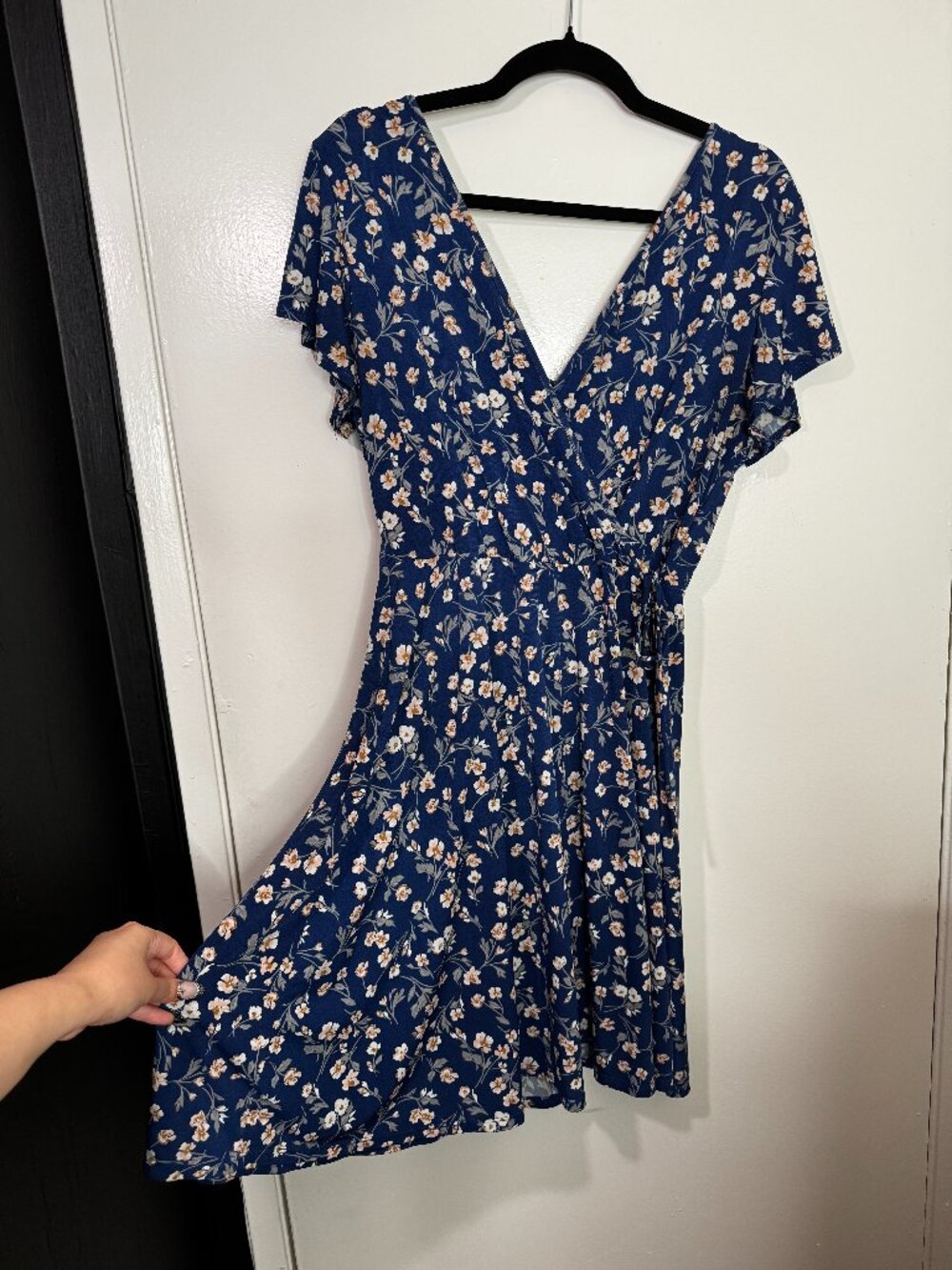 Kaileigh - L - Navy Blue Floral Wrap Dress - Picture 2 of 8